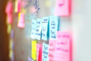 Post It notes on a white board