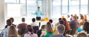 Employees at a meeting