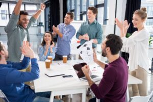 Office meeting with excitement