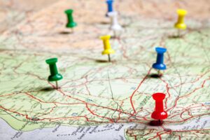 map with multiple pins in it