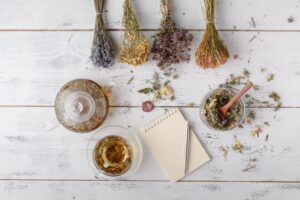 a bunch of herbs being added to mixture