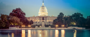 Panorama of the Capitol of the Unites States in evening light
